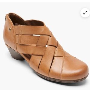 ROCKPORT Cobb Hill Laurel Tan Leather woven heel shoe women size 8